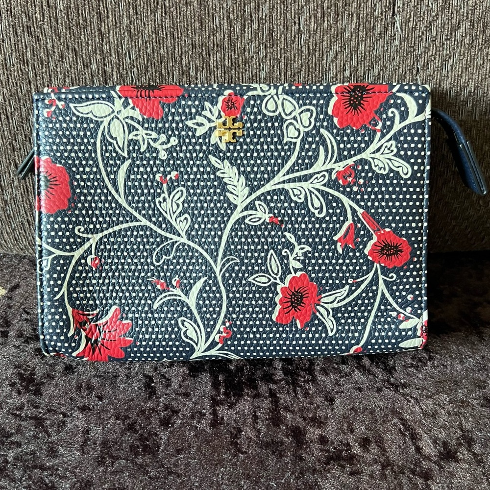 TORY BURCH Retro Batik Floral Printed Gold-Tone Hardware Cosmetic Pouch